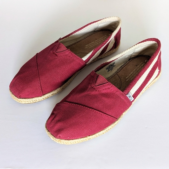 Toms Classic Red Stripe University Canvas Espadrille Slip On Shoes - Picture 2 of 13